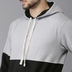 Men Black & Grey Colourblocked Hooded Sweatshirt