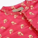 Men Magenta Pink & Golden Floral Printed Thread Work Floral Kurta