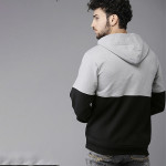 Men Black & Grey Colourblocked Hooded Sweatshirt