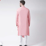 Men Pink Solid Straight Kurta With Attached Drape