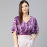 Trendy Purple and White Solid Wrapped Top