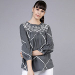 Women Grey and White Printed A-Line Top