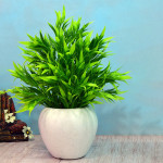 Green & White Artificial Bamboo Leaves In Apple Pot