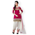 Pink & White Embroidered Cotton Unstitched Dress Material