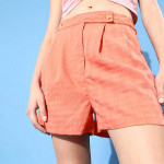 Women Elegant Coral Self-Design Summer Shorts