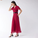 Pink & Black Pleated Jumpsuit with Embellished Waist