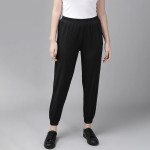Women Black Solid Straight Fit Cropped Joggers