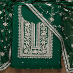 Green & Silver-Toned Embroidered Unstitched Dress Material