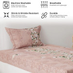 Peach-Coloured & Green 225 TC Single Bedsheet with 1 Pillow Covers