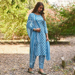 Women Blue & White Printed Unstitched Dress Material