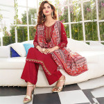 Maroon & Pink Embroidered Pure Cotton Unstitched Dress Material
