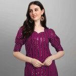 Purple Embroidered Sequined Silk Georgette Semi-Stitched Dress Material