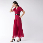 Pink & Black Pleated Jumpsuit with Embellished Waist