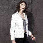 Women White Self Design Puffer Jacket