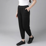 Women Black Solid Straight Fit Cropped Joggers