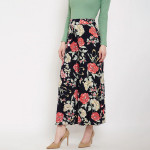 Women Black & Red Floral Printed Flared Palazzos