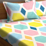 Multicoloured Geometric 300 TC Fitted Double Bedsheet with 2 Pillow Covers