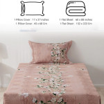 Peach-Coloured & Green 225 TC Single Bedsheet with 1 Pillow Covers