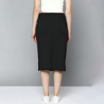 Women Black Pure Cotton Solid Ruched Straight Skirt