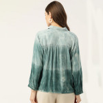 Green & Off White Tie and Dye Shirt Style Top