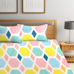 Multicoloured Geometric 300 TC Fitted Double Bedsheet with 2 Pillow Covers