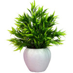 Green & White Artificial Bamboo Leaves In Apple Pot