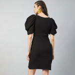Black Tulip Wrap Dress With Volume Sleeves