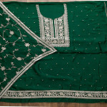 Green & Silver-Toned Embroidered Unstitched Dress Material