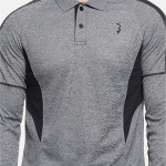 Men Grey & Black Colourblocked Polo Collar T-shirt