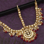 Karatcart Gold Plated Yellow Tumble Studded Kundan Choker Necklace Set