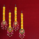 Set Of 4 Artificial Marigold Flowers Hanging Garland Torans With Bells