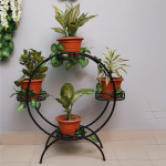 Set Of 4 Black Solid Metal Planters With Round-Shaped Stand