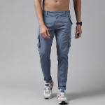 Men Blue Solid Cargo Trousers