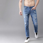 Men Blue Slim Fit Mid-Rise Highly Distressed Stretchable Jeans
