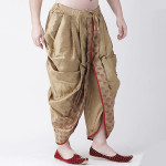 Men Beige & Red Printed Dupion Silk Dhoti Pants