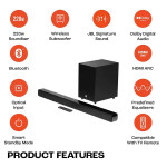 JBL Cinema SB271, Dolby Digital Soundbar with Wireless Subwoofer for Extra Deep Bass, 2.1 Channel Home Theatre with Remote, HDMI ARC, Bluetooth & Opti