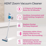 Zoom Vacuum Cleaner for Home and Car 130 W | Cordless, Hoseless, Rechargeable HEPA Filters Vacuum Cleaner with Cyclonic Technology | Bagles