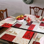 Red Set of 7 Christmas Jacquard Woven Table Mats & Runner