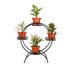 Set Of 4 Black Solid Metal Planters With Round-Shaped Stand