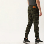Men Olive Green Camouflage Printed Slim Fit Joggers Trousers