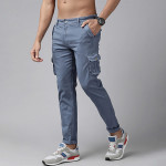 Men Blue Solid Cargo Trousers