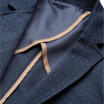 Men Navy Blue Self Design Single-Breasted Blazer