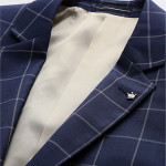 Men Navy Blue & Beige Slim Fit Checked Single Breasted Smart Casual Blazer