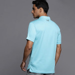 Men Blue Tech Brand Logo Polo Collar Loose T-shirt