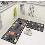 Set Of 2 Grey Printed Kitchen Runners