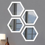 Set Of 4 White Solid Decorative Hexagon-Shaped Wall Mirrors