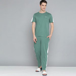 Men Green & White Side Stripes Pure Cotton Pyjama Set