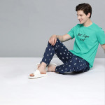 Men Sea Green & Navy Blue Printed Pure Cotton Night suit