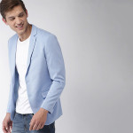 Men Blue Solid Single-Breasted Knitted Blazer