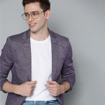 Men Purple Solid Single-Breasted Blazer
